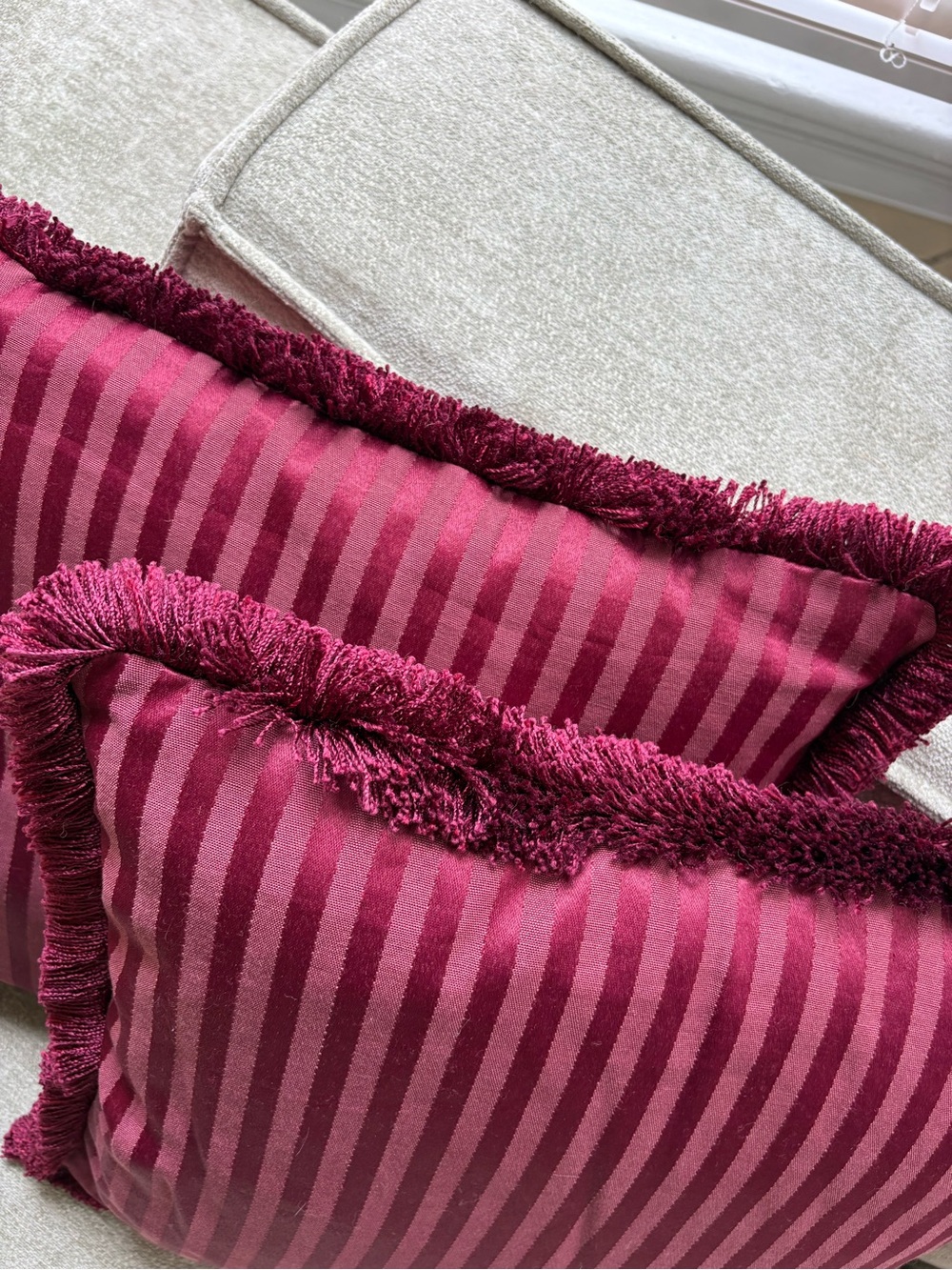 Vintage Burgundy Striped Fringe Accent Pillows